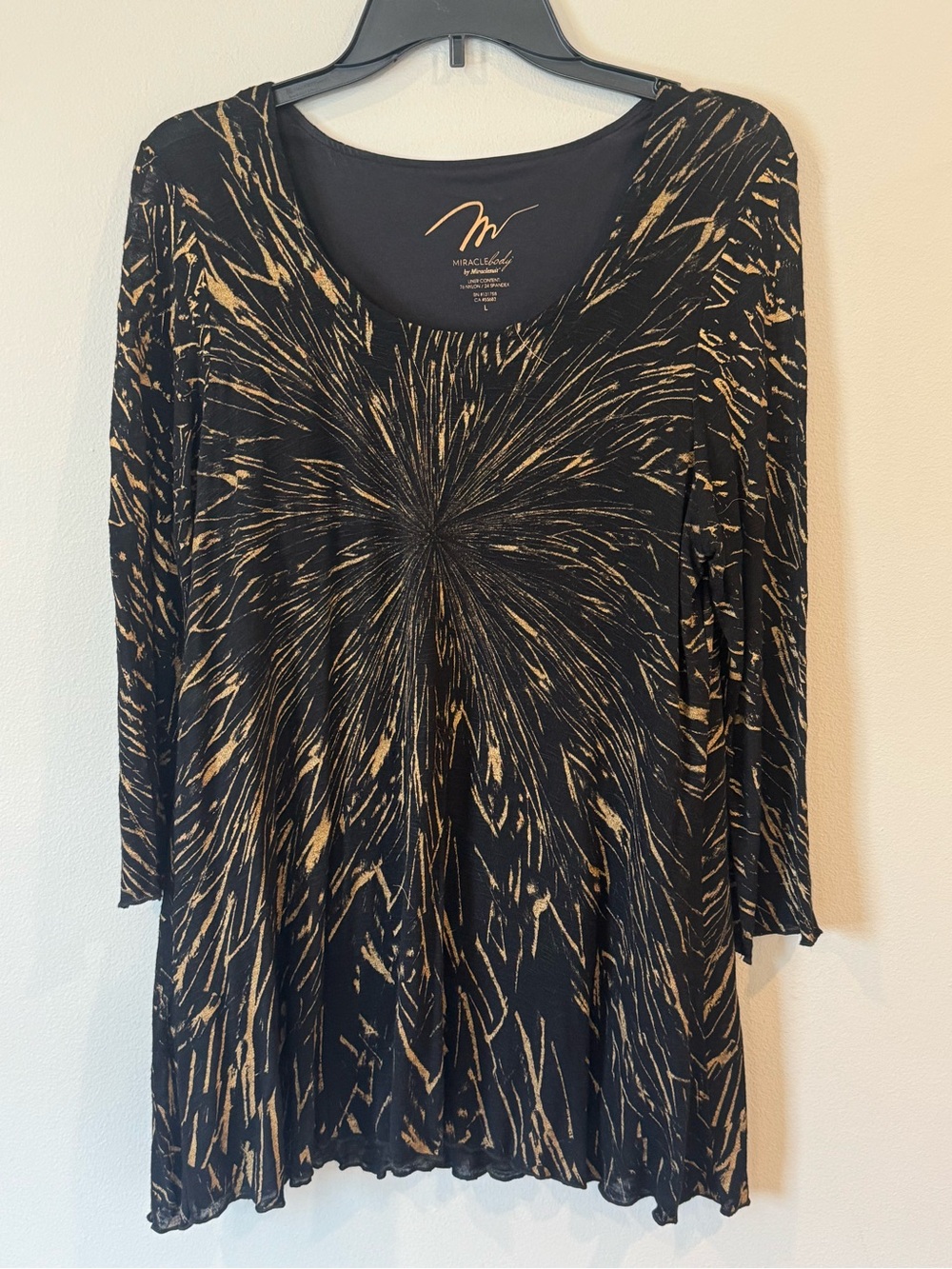 Miraclebody by Miraclesuit Womens Tunic Blouse Pullover Black Gold Size Large